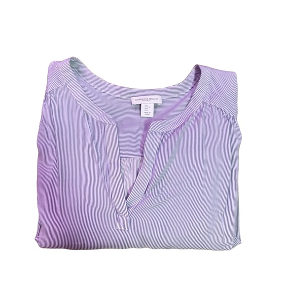 CAROLINA BELLE MONTREAL LONG-SLEEVE BLUE PINSTRIPE SHIRT SIZE L - Picture 5 of 10